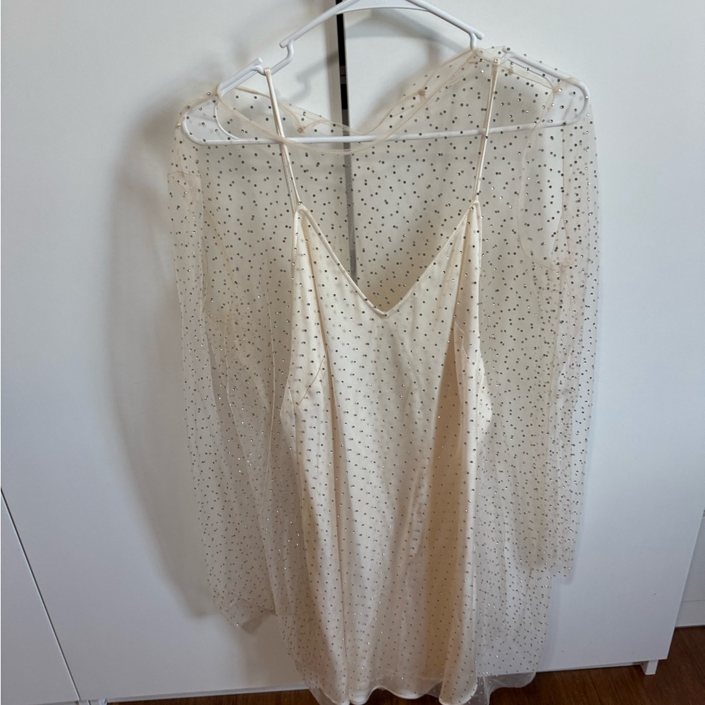 NWT Zara sheer rhinestone dress with shift dress underneath